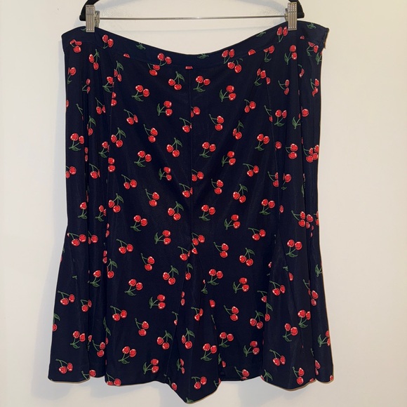 Talbots Woman 22W Cherry Print Flounce Skirt Navy Red Fruit Pattern NWT - Picture 4 of 15
